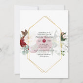 Burgundy Red Floral Geometric Brautparty Einladung (Vorderseite)