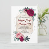 Burgundy Red Floral Geometric Fall Abschluss Einladung (Stehend Vorderseite)