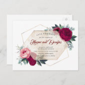 Burgundy Red Floral Geometric Fall Save the Date Ankündigungspostkarte (Vorne/Hinten)