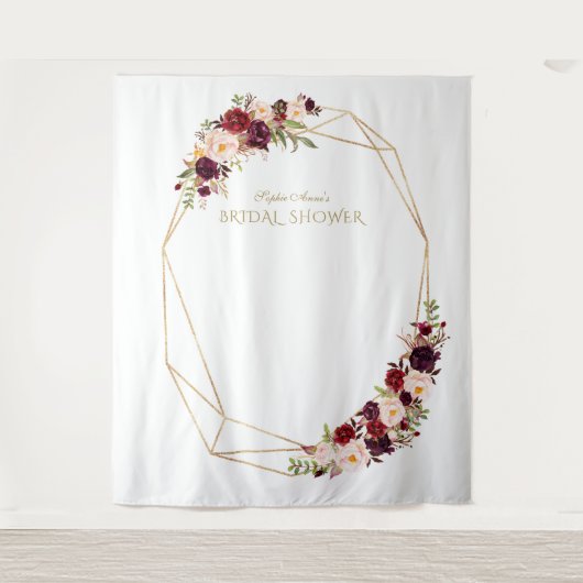 Burgundy Red Floral Gold Brautparty Foto Stand Wandteppich (Vorderseite)