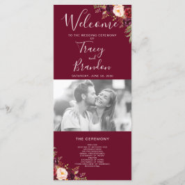 Burgundy Red Floral Hand Letter Foto Hochzeit Programm