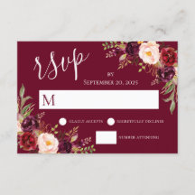 Burgundy Red Floral Hand Letter Wedding RSVP