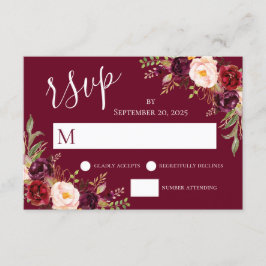 Burgundy Red Floral Hand Letter Wedding RSVP Einladung