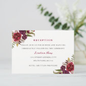 Burgundy Red Floral Hochzeit im Herbst Empfang Car Begleitkarte (Stehend Vorderseite)