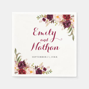 Burgundy Red Floral Hochzeit im Herbst Napkin Serviette