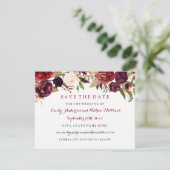 Burgundy Red Floral Hochzeit im Herbst Save the Da Date (Stehend Vorderseite)