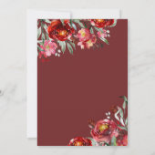 Burgundy Red Floral ihre Hochzeitstypografie Einladung (Rückseite)
