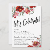 Burgundy Red Floral Let's Celebrate Typografie Einladung (Vorderseite)