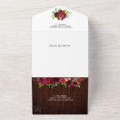 Burgundy Red Floral Mason Jar Rustic Wood Wedding All In One Einladung (Außenbereich)