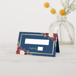 Burgundy Red Floral Navy Blue Gold Rahmen Hochzeit Platzkarte