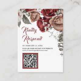 Burgundy Red Floral QR Code RSVP Wedding Website Begleitkarte