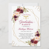 Burgundy Red Floral Registered Nurse Graduation Einladung (Vorderseite)