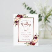Burgundy Red Floral Rose Gold Script Wedding (Stehend Vorderseite)
