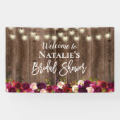 Burgundy Red Floral Rustic Barn Wood Brautparty Banner (Horizontal)