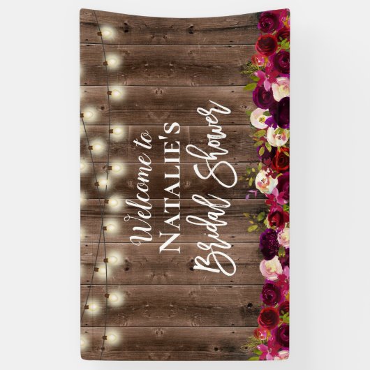Burgundy Red Floral Rustic Barn Wood Brautparty Banner (Vertikal)