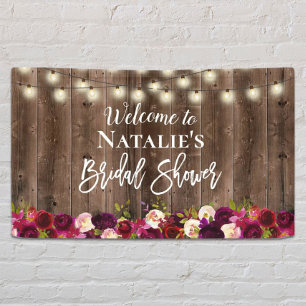 Burgundy Red Floral Rustic Barn Wood Brautparty Banner
