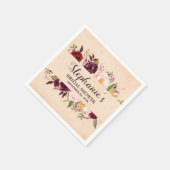 Burgundy Red Floral Rustic Boho Brautparty Serviette (Ecke)