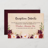 Burgundy Red Floral Rustic Boho Empfang Einladung (Vorne/Hinten)