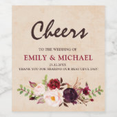 Burgundy Red Floral Rustic Boho Hochzeitslabel Weinetikett (Einzelnes Label)