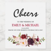 Burgundy Red Floral Rustic Boho Hochzeitslabel Weinetikett (Einzelnes Label)