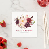 Burgundy Red Floral Rustic Boho Paper Napkin Serviette (Beispiel)