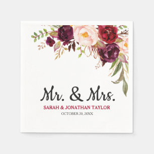 Burgundy Red Floral Rustic Boho Paper Napkin Serviette