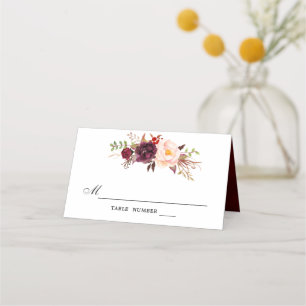 Burgundy Red Floral Rustic Boho Platzkarte