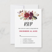 Burgundy Red Floral Rustic Boho UAWG RSVP Karte (Vorderseite)