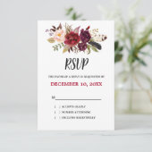 Burgundy Red Floral Rustic Boho UAWG RSVP Karte (Stehend Vorderseite)