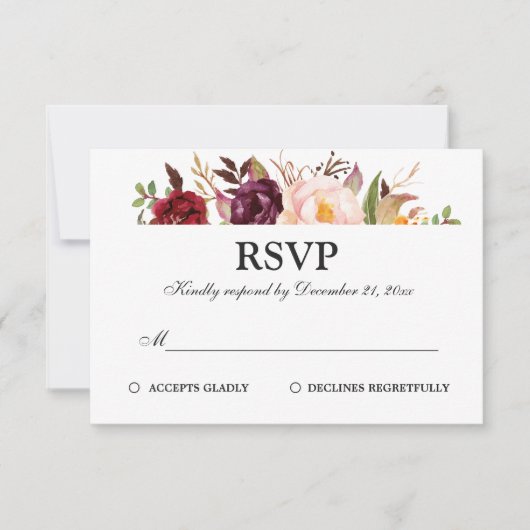 Burgundy Red Floral Rustic Boho UAWG RSVP Karte (Vorderseite)