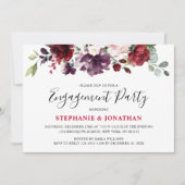 Burgundy Red Floral Rustic Boho Verlobung Einladung (Vorderseite)