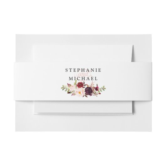 Burgundy Red Floral Rustic Boho Wedding Einladungsbanderole (Vorderseite Beispiel)