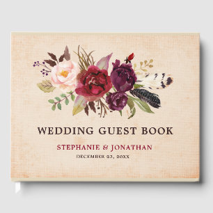 Burgundy Red Floral Rustic Boho Wedding Gästebuch