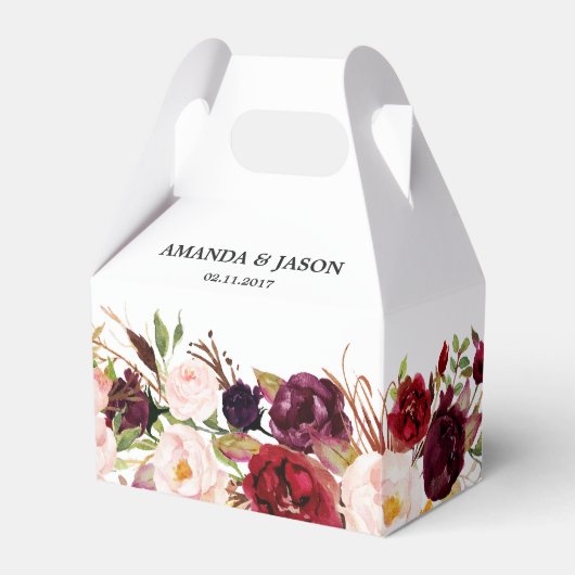 Burgundy Red Floral Rustic Boho Wedding Geschenkschachtel (Vorderseite)
