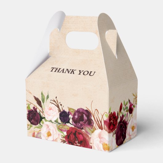 Burgundy Red Floral Rustic Boho Wedding Geschenkschachtel (Rückseite)