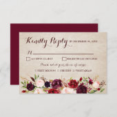 Burgundy Red Floral Rustic Boho Wedding RSVP (Vorne/Hinten)