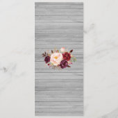 Burgundy Red Floral Rustic Pink Border Wedding Menükarte (Rückseite)