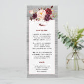Burgundy Red Floral Rustic Pink Border Wedding Menükarte (Stehend Vorderseite)