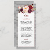 Burgundy Red Floral Rustic Pink Border Wedding Menükarte (Vorne/Hinten)