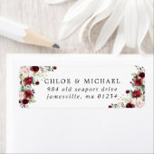 Burgundy Red Floral Rustic Wedding Rücksendeadress (Insitu)