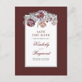 Burgundy Red Floral Save the Date Vintag Ankündigungspostkarte