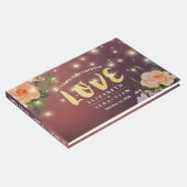 Burgundy Red Floral String Light Wedding Gästebuch (Ecke)