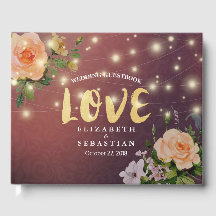 Burgundy Red Floral String Light Wedding Gästebuch