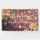 Burgundy Red Floral String Lights Wedding Banner (Horizontal)