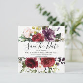 Burgundy Red Floral Watercolor Wedding Save The Date (Stehend Vorderseite)