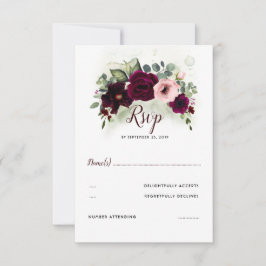 Burgundy Red Floral Wedding RSVP Karte