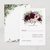Burgundy Red Floral Wedding RSVP Karte (Vorne/Hinten)