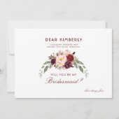 Burgundy Red Floral werden Sie meine Bridesmaid se Einladung (Vorderseite)