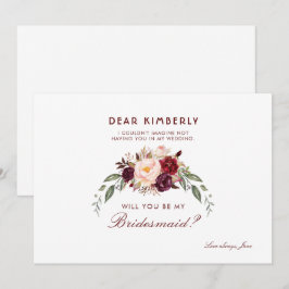 Burgundy Red Floral werden Sie meine Bridesmaid se Einladung
