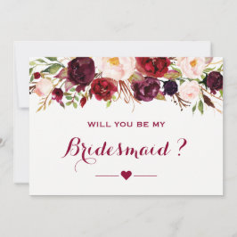 Burgundy Red Floral werden Sie meine Bridesmaid se Einladung